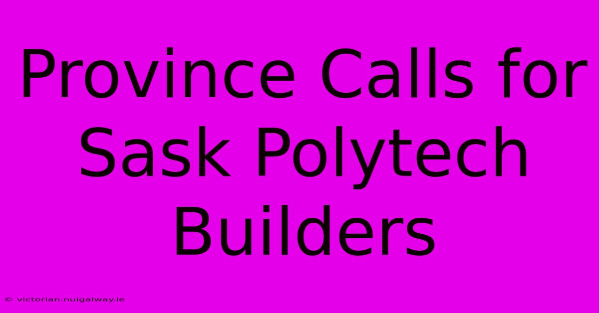 Province Calls For Sask Polytech Builders