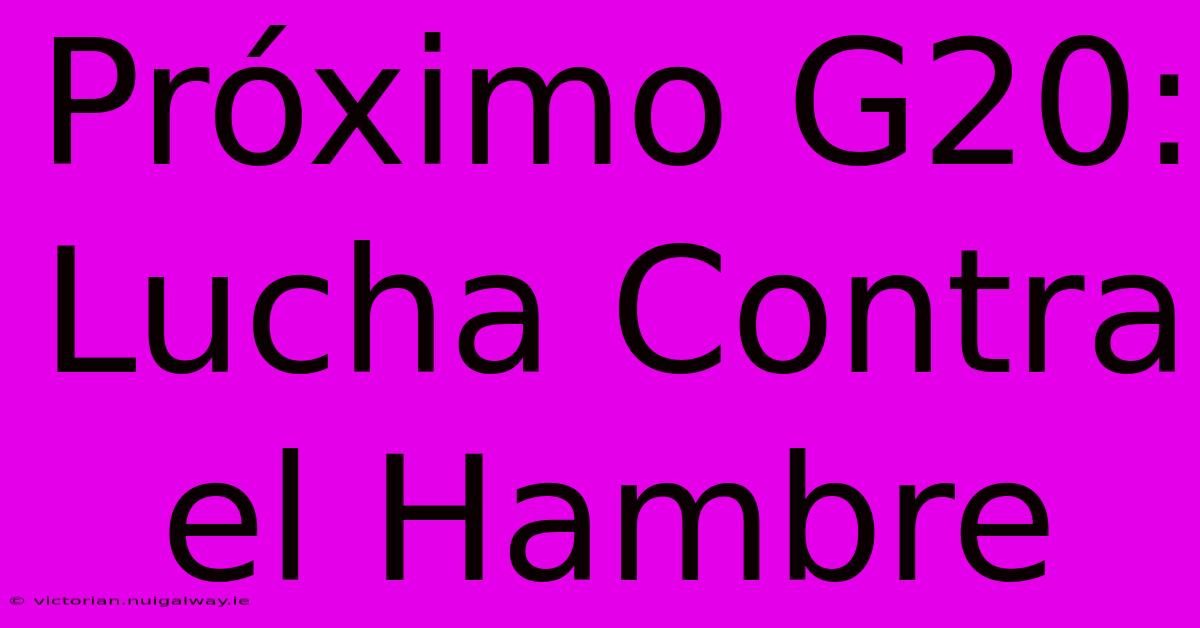 Próximo G20: Lucha Contra El Hambre