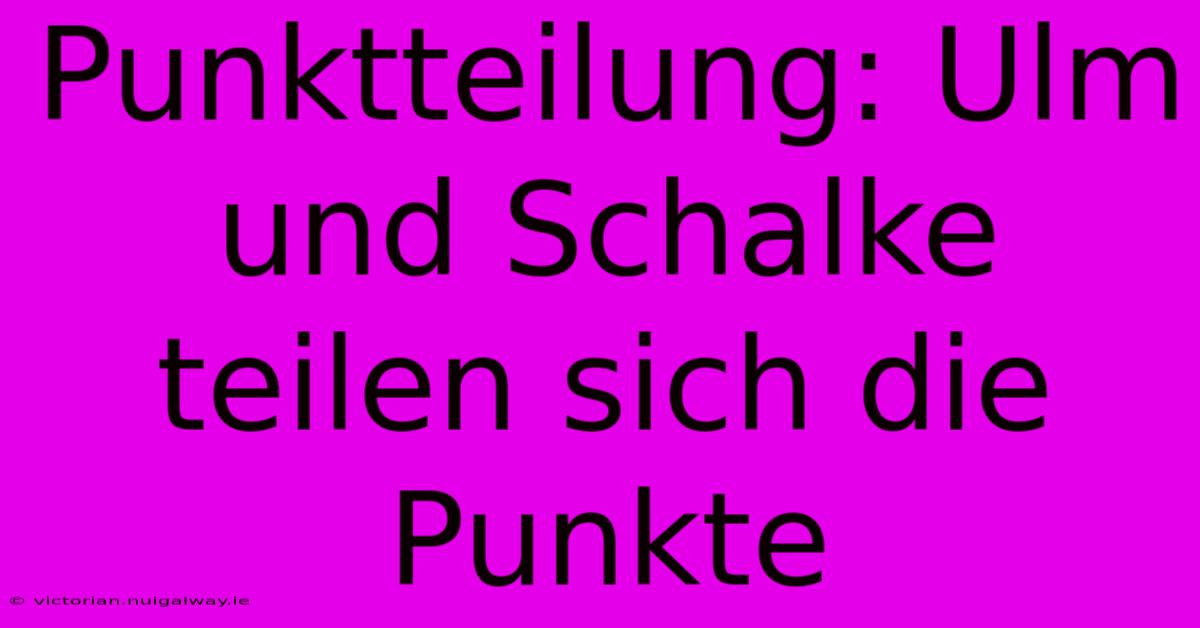 Punktteilung: Ulm Und Schalke Teilen Sich Die Punkte