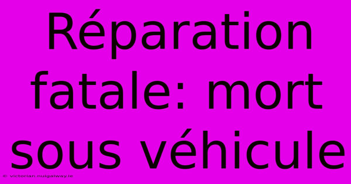 Réparation Fatale: Mort Sous Véhicule