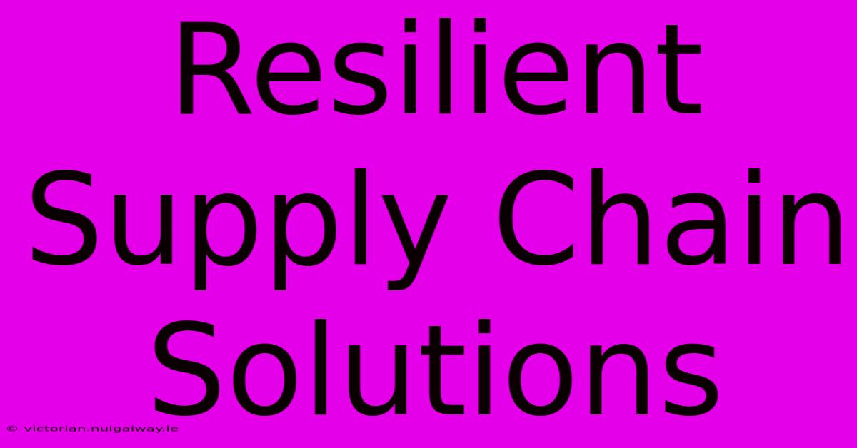 Resilient Supply Chain Solutions