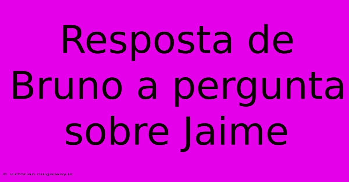 Resposta De Bruno A Pergunta Sobre Jaime