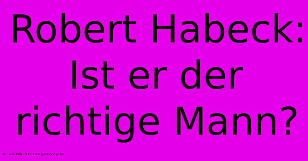 Robert Habeck: Ist Er Der Richtige Mann? 