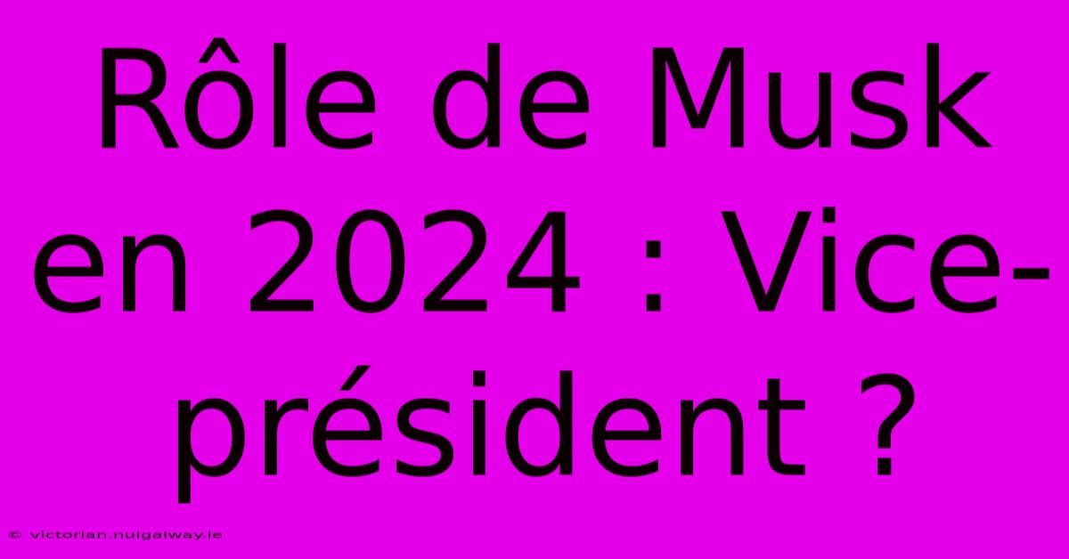 Rôle De Musk En 2024 : Vice-président ?