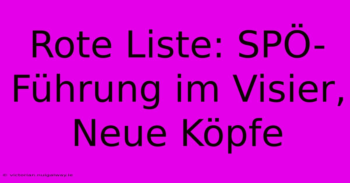 Rote Liste: SPÖ-Führung Im Visier, Neue Köpfe