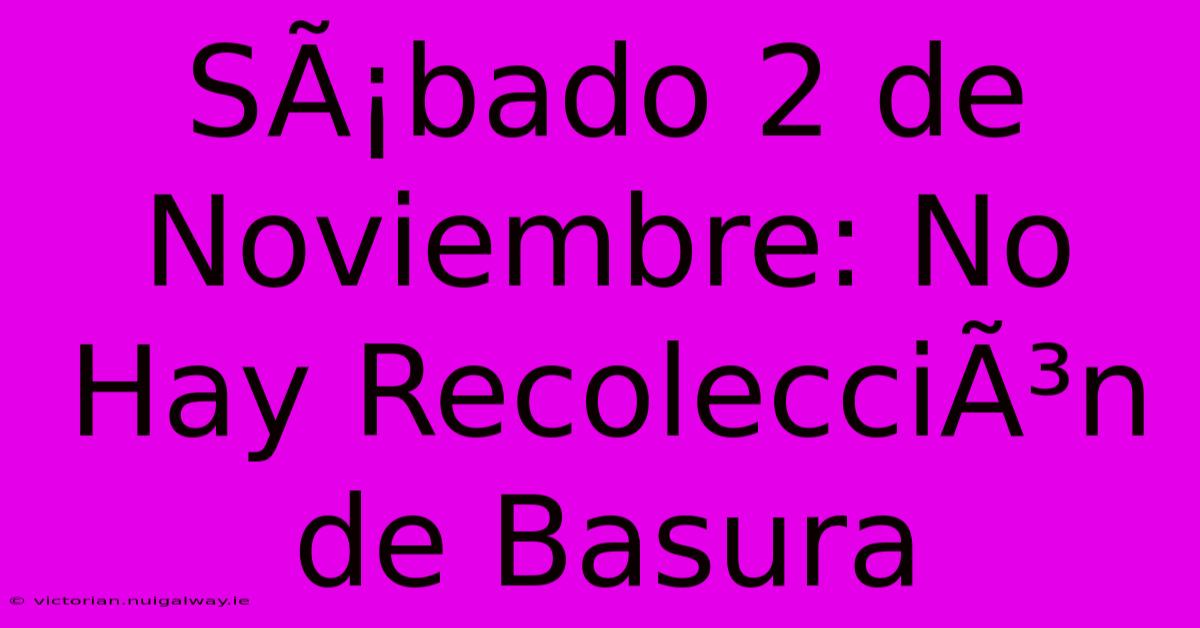 SÃ¡bado 2 De Noviembre: No Hay RecolecciÃ³n De Basura