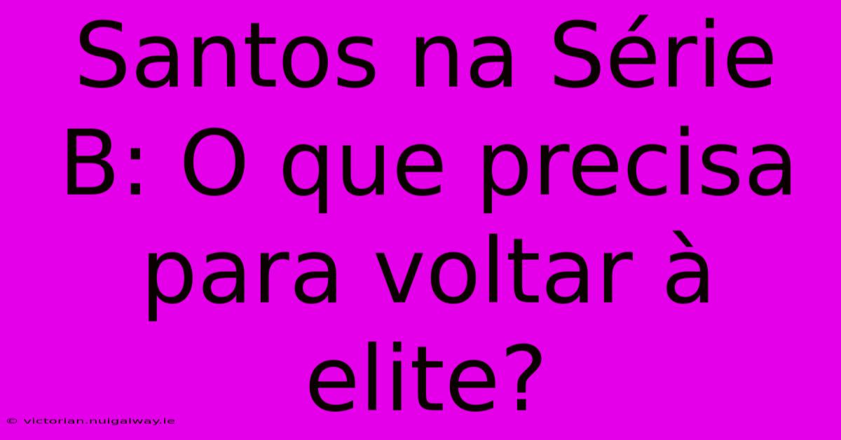 Santos Na Série B: O Que Precisa Para Voltar À Elite?