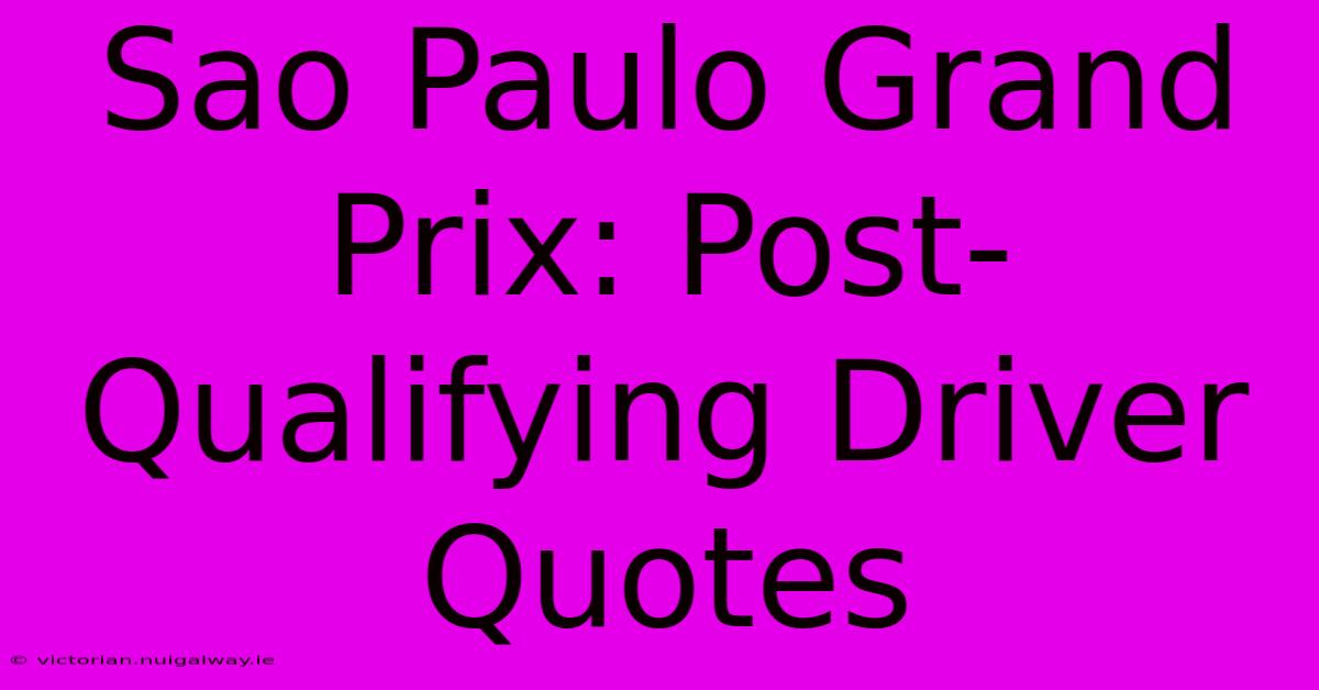 Sao Paulo Grand Prix: Post-Qualifying Driver Quotes 