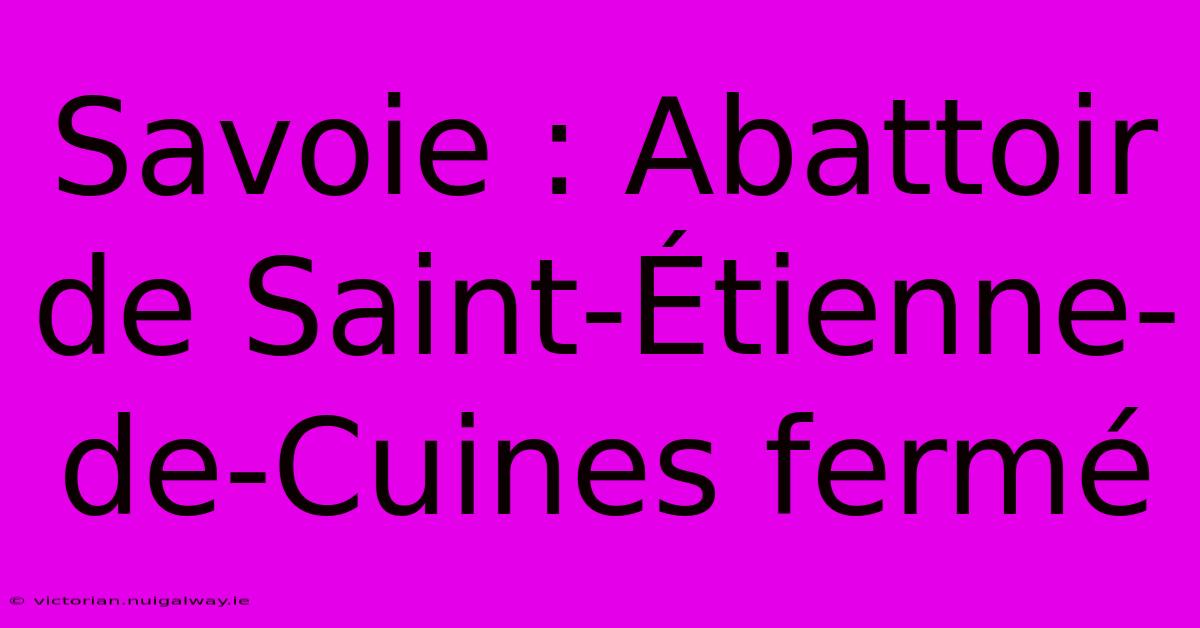 Savoie : Abattoir De Saint-Étienne-de-Cuines Fermé