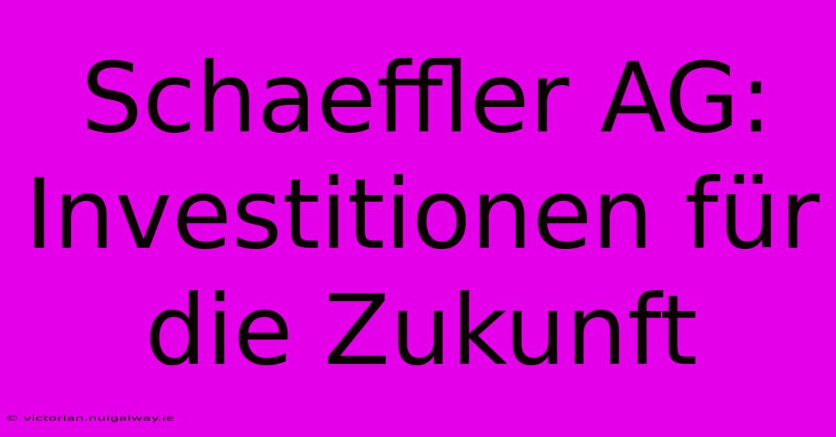 Schaeffler AG: Investitionen Für Die Zukunft