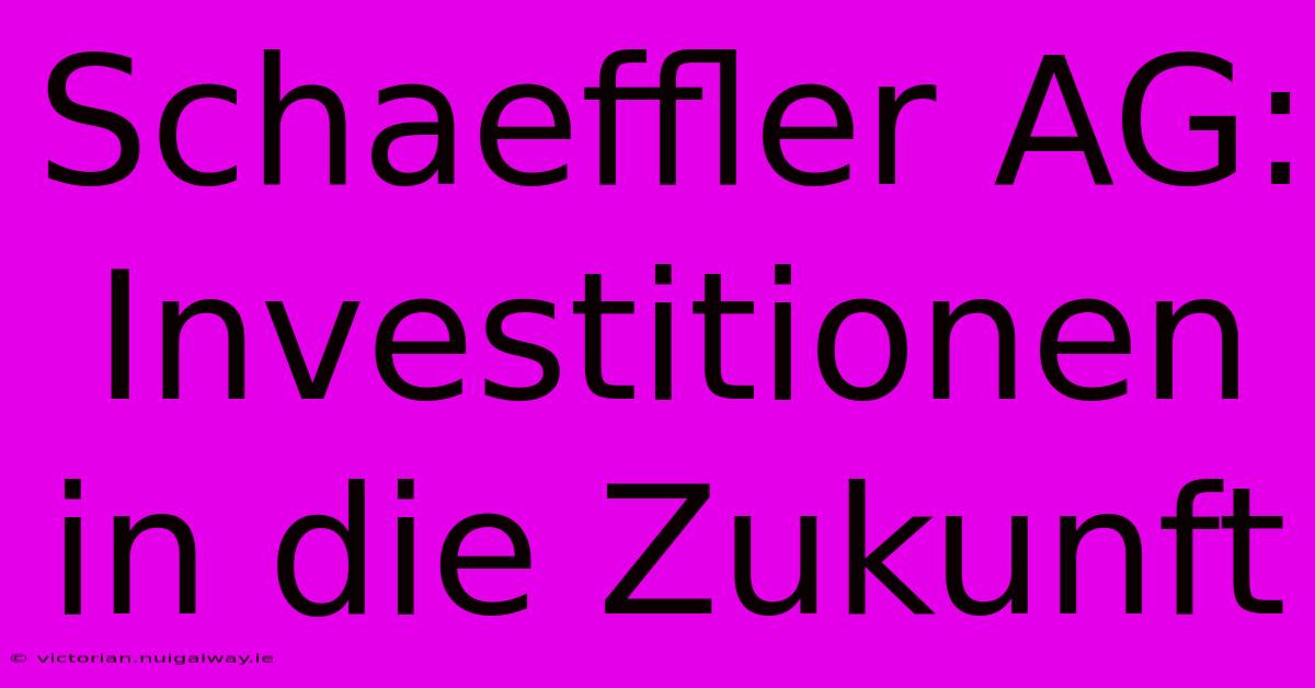 Schaeffler AG: Investitionen In Die Zukunft