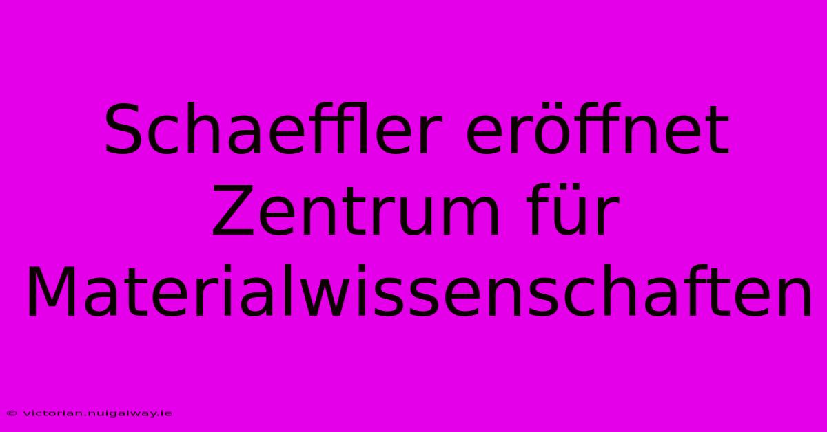 Schaeffler Eröffnet Zentrum Für Materialwissenschaften