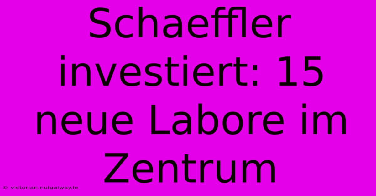 Schaeffler Investiert: 15 Neue Labore Im Zentrum