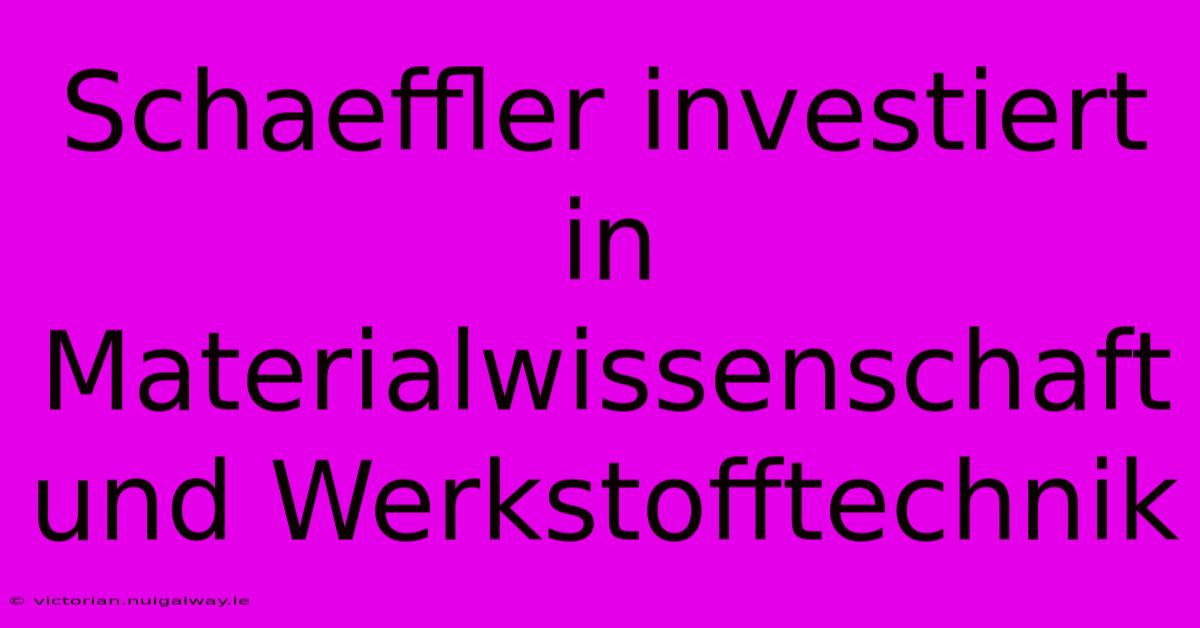 Schaeffler Investiert In Materialwissenschaft Und Werkstofftechnik