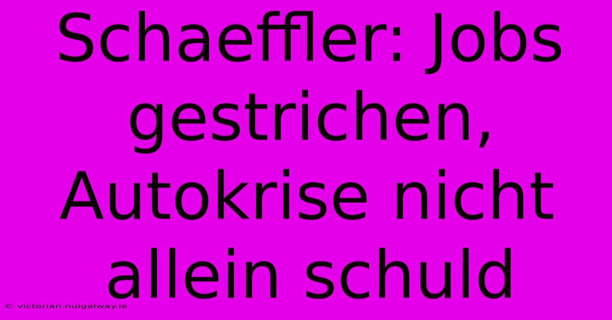 Schaeffler: Jobs Gestrichen, Autokrise Nicht Allein Schuld 