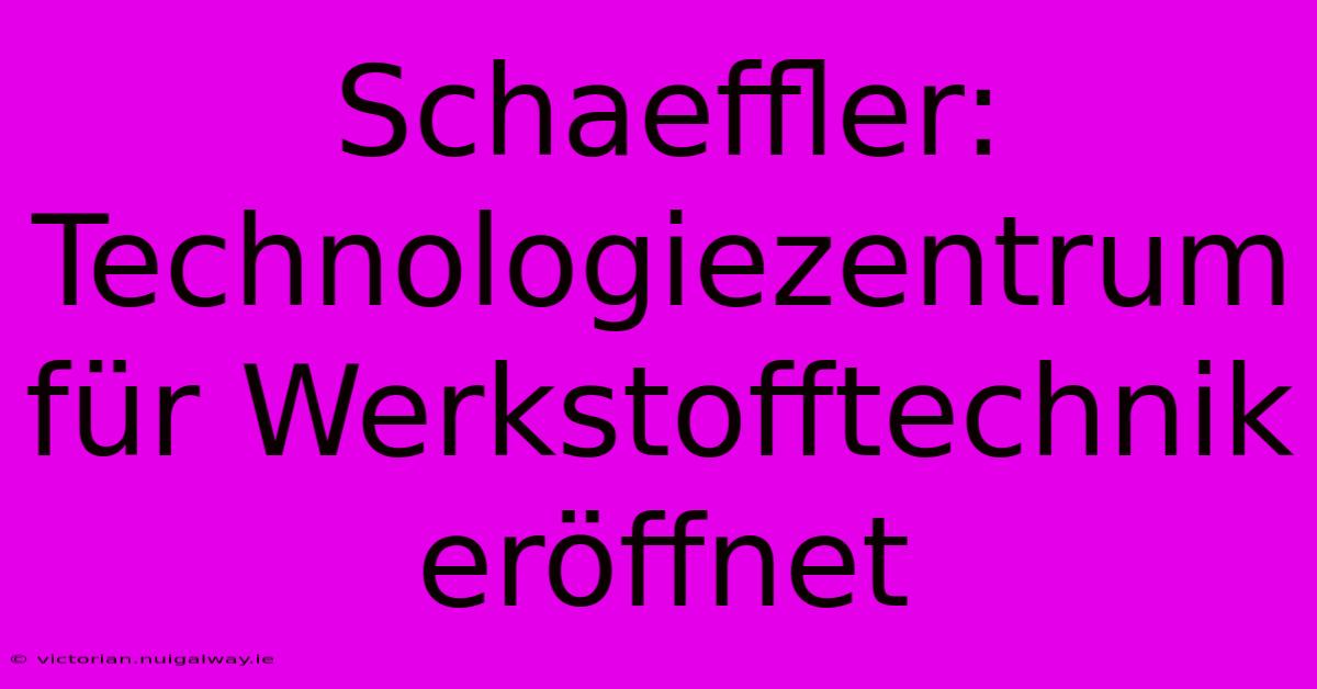 Schaeffler: Technologiezentrum Für Werkstofftechnik Eröffnet