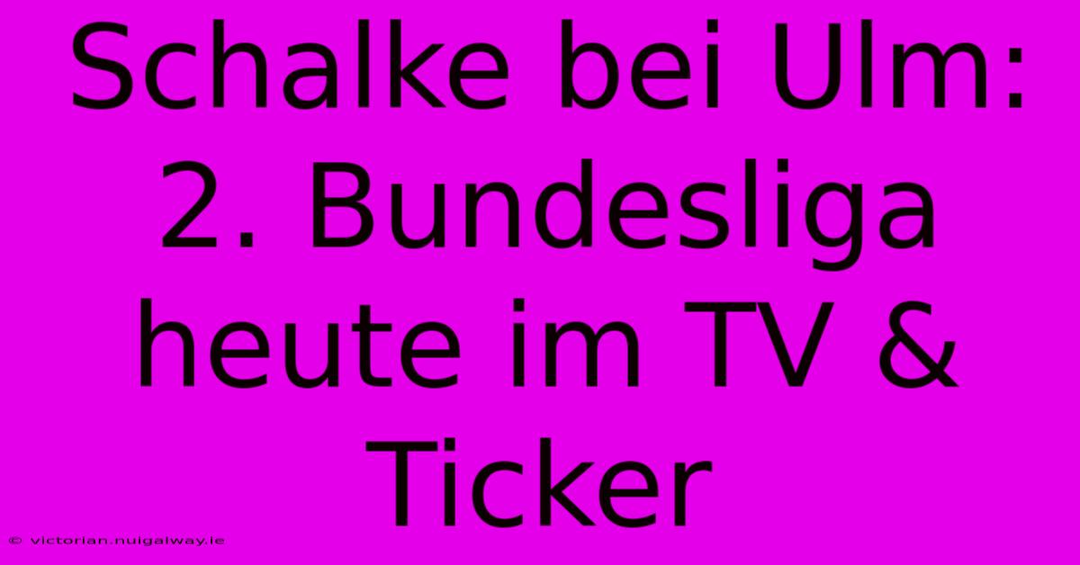 Schalke Bei Ulm: 2. Bundesliga Heute Im TV & Ticker 