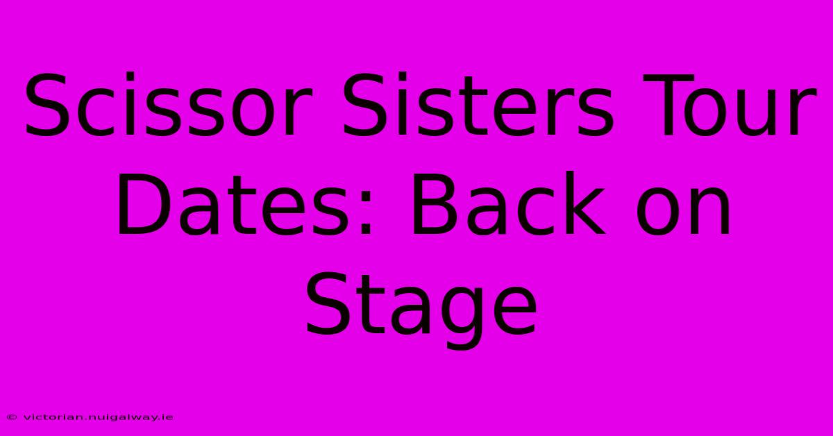 Scissor Sisters Tour Dates: Back On Stage