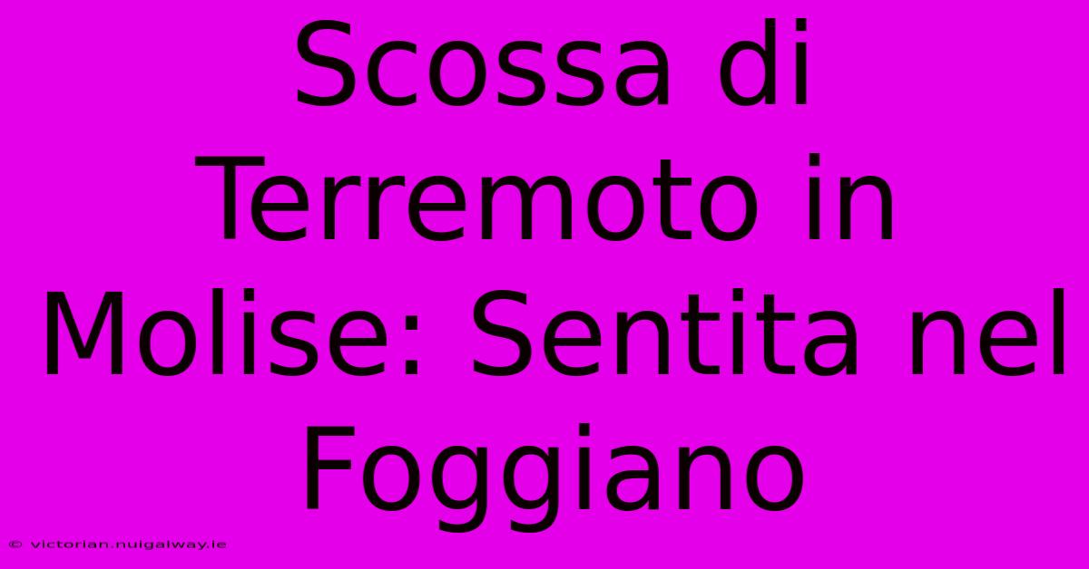 Scossa Di Terremoto In Molise: Sentita Nel Foggiano