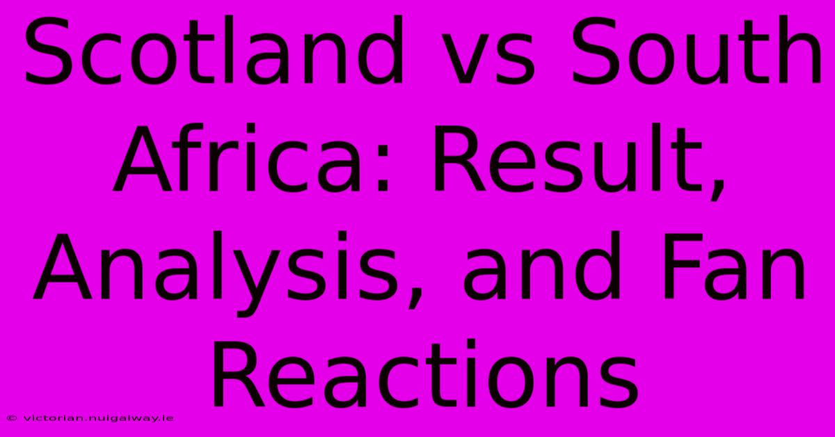 Scotland Vs South Africa: Result, Analysis, And Fan Reactions