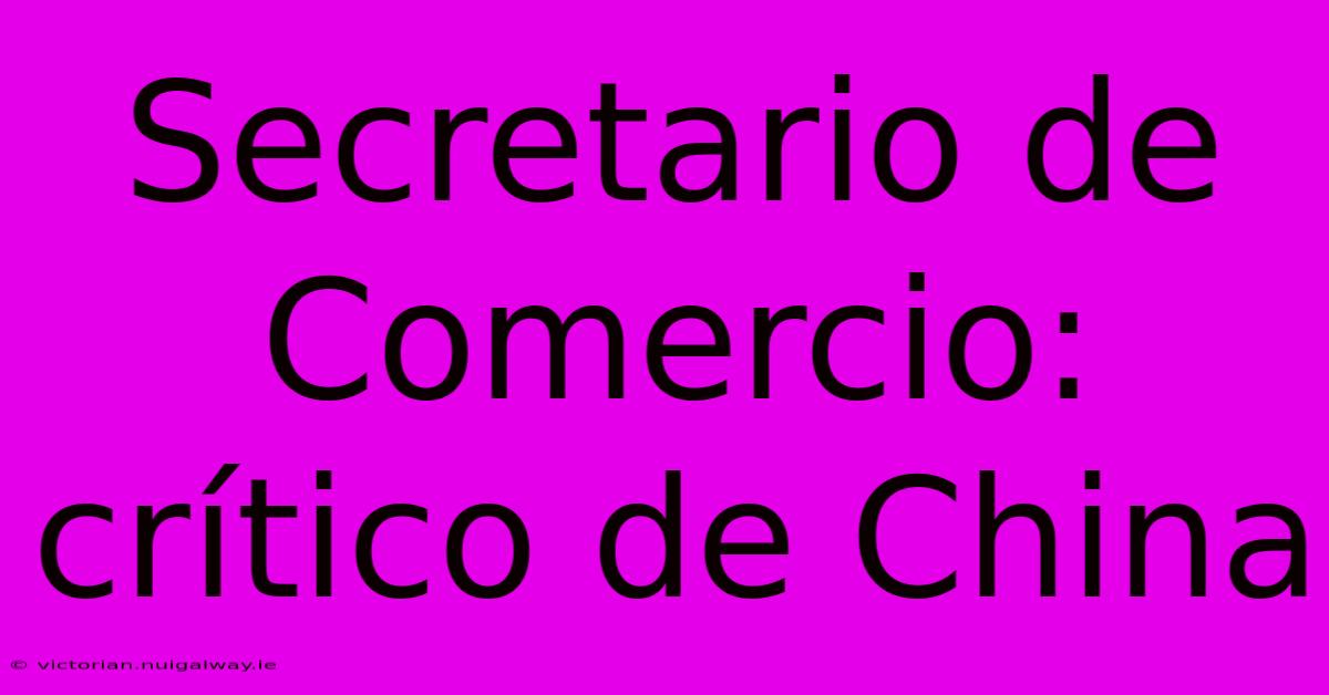 Secretario De Comercio: Crítico De China