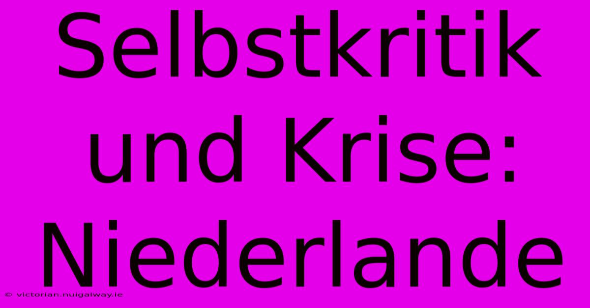 Selbstkritik Und Krise: Niederlande 