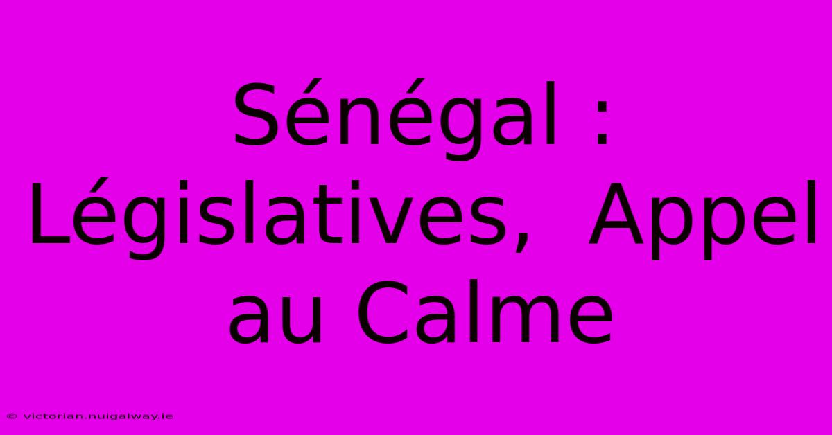 Sénégal :  Législatives,  Appel Au Calme