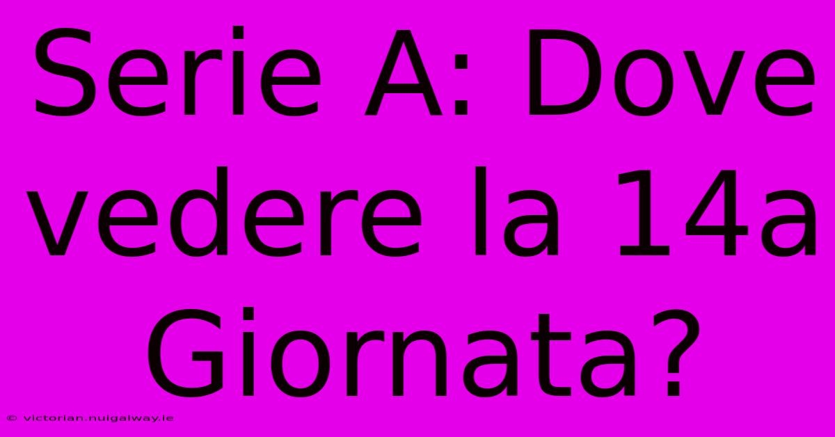 Serie A: Dove Vedere La 14a Giornata?