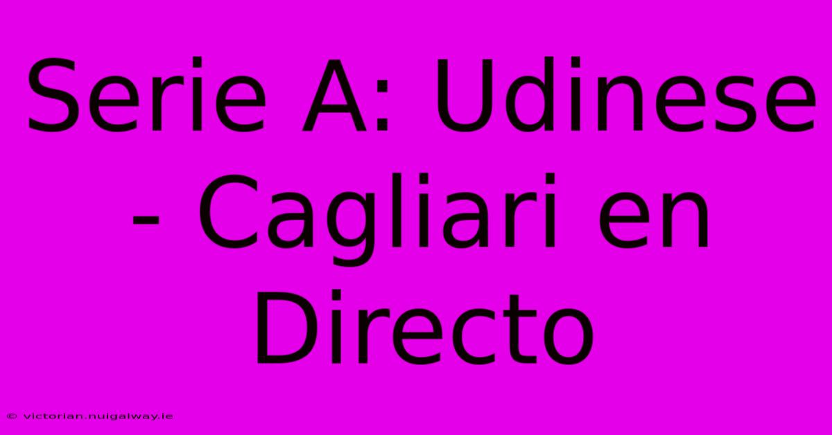 Serie A: Udinese - Cagliari En Directo