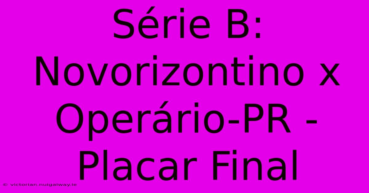 Série B: Novorizontino X Operário-PR - Placar Final 