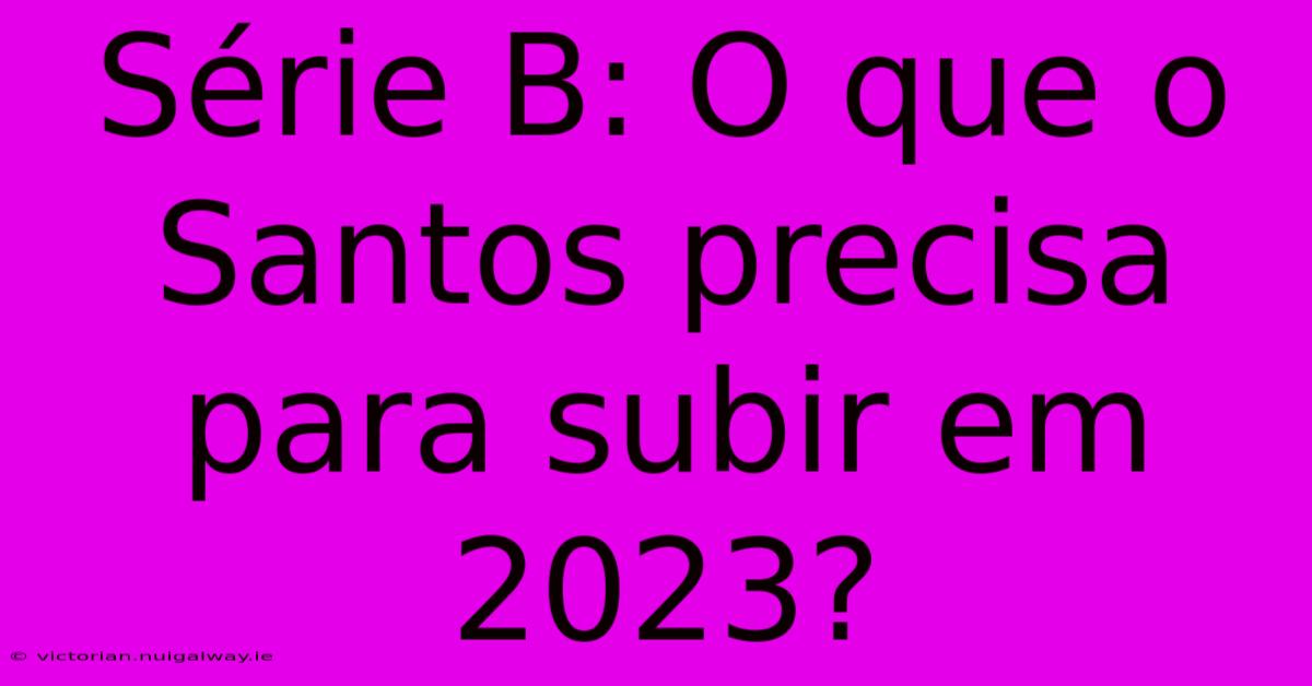 Série B: O Que O Santos Precisa Para Subir Em 2023? 