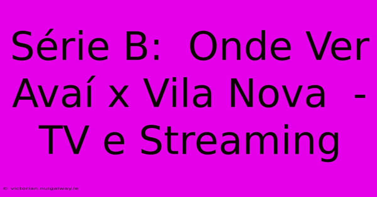 Série B:  Onde Ver Avaí X Vila Nova  - TV E Streaming 