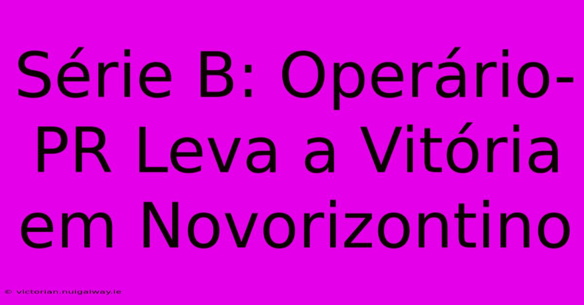 Série B: Operário-PR Leva A Vitória Em Novorizontino