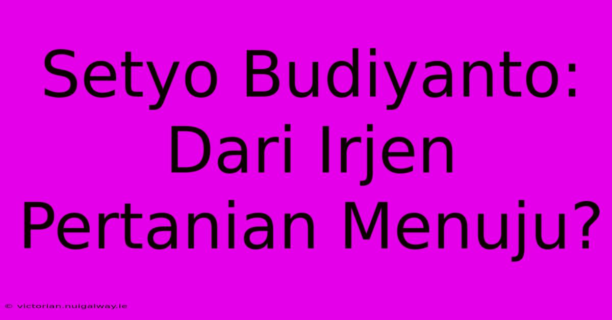 Setyo Budiyanto: Dari Irjen Pertanian Menuju?