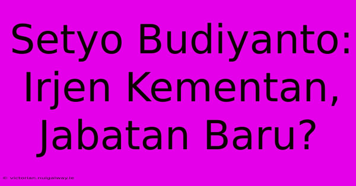 Setyo Budiyanto:  Irjen Kementan, Jabatan Baru?