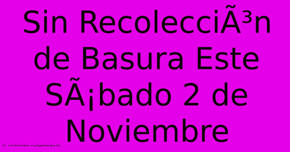 Sin RecolecciÃ³n De Basura Este SÃ¡bado 2 De Noviembre