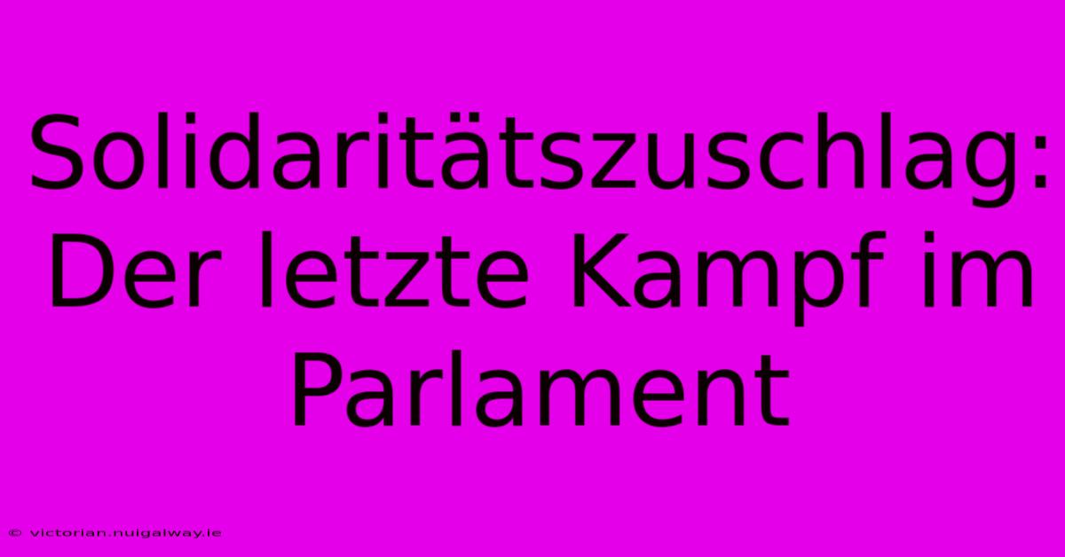 Solidaritätszuschlag: Der Letzte Kampf Im Parlament