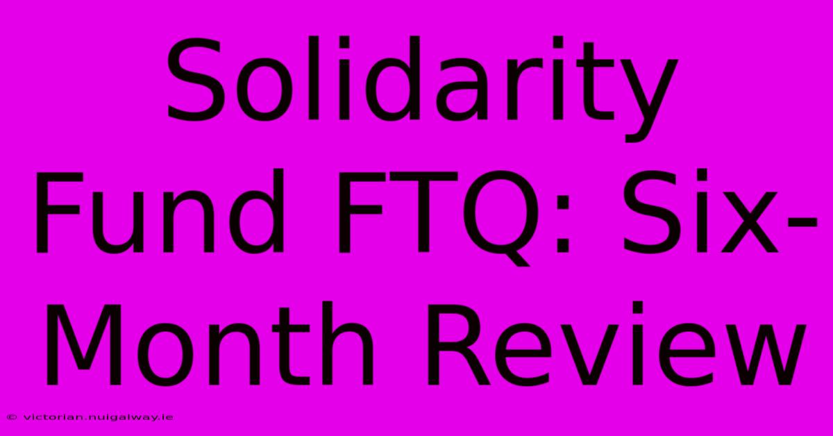 Solidarity Fund FTQ: Six-Month Review