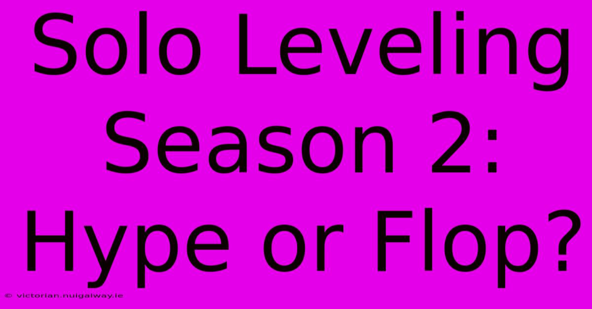 Solo Leveling Season 2: Hype Or Flop?