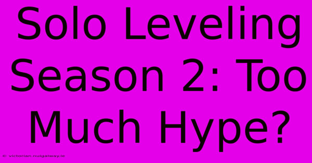 Solo Leveling Season 2: Too Much Hype?