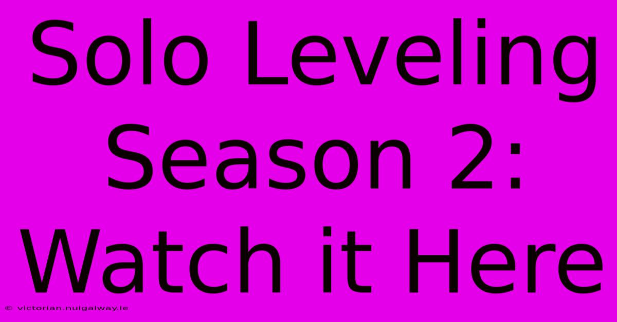 Solo Leveling Season 2: Watch It Here