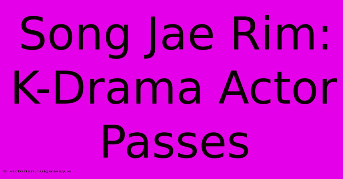 Song Jae Rim: K-Drama Actor Passes