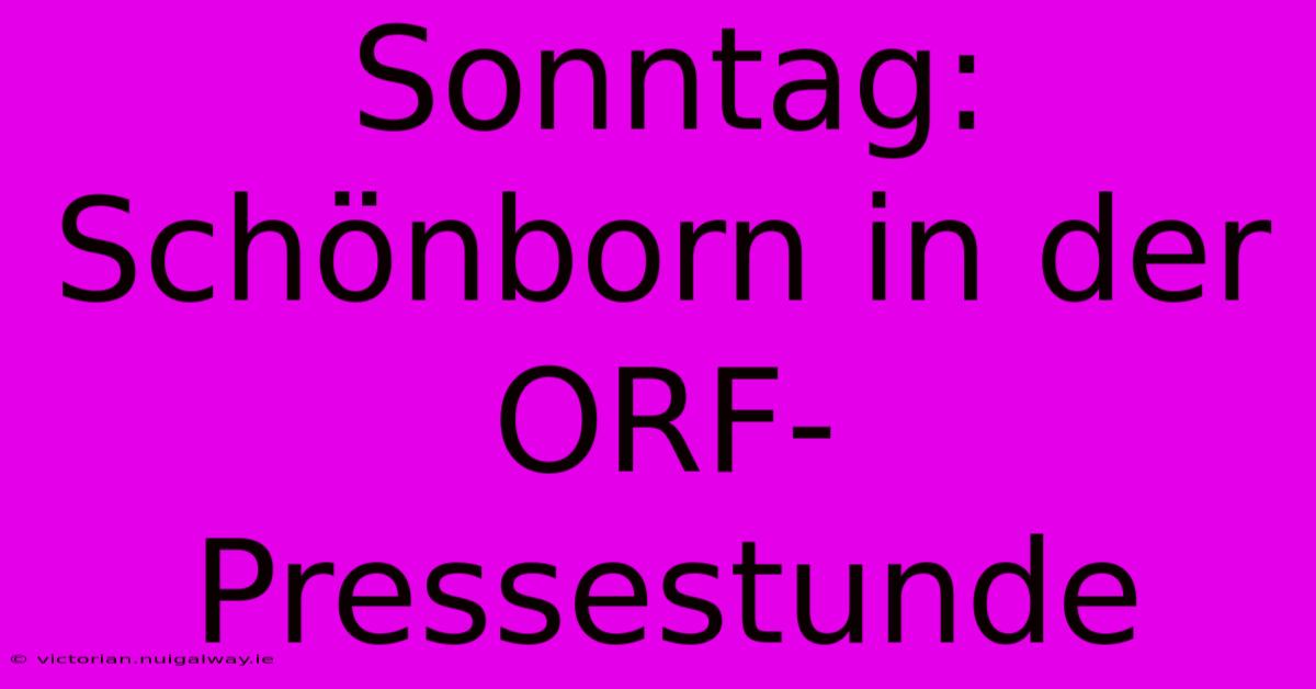 Sonntag: Schönborn In Der ORF-Pressestunde