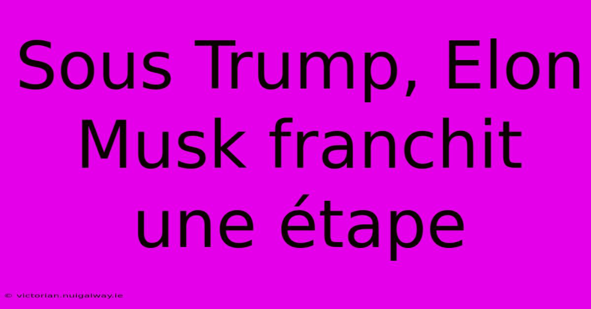 Sous Trump, Elon Musk Franchit Une Étape