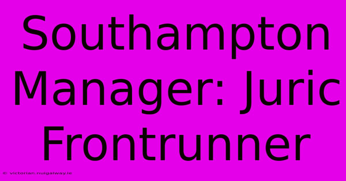 Southampton Manager: Juric Frontrunner