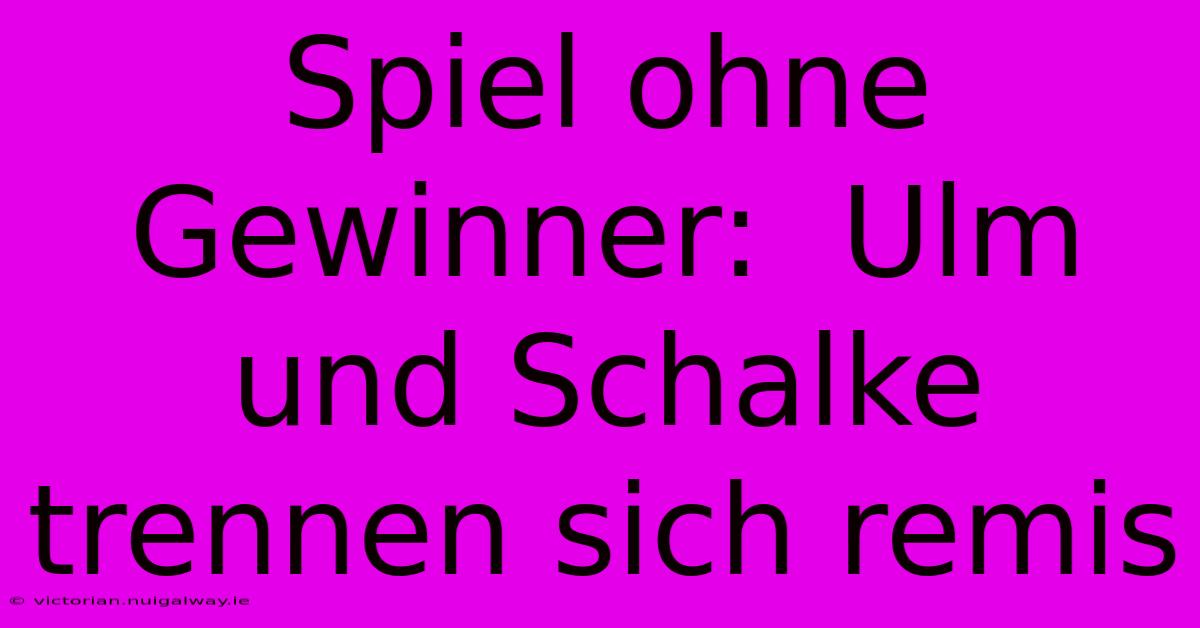 Spiel Ohne Gewinner:  Ulm Und Schalke Trennen Sich Remis 