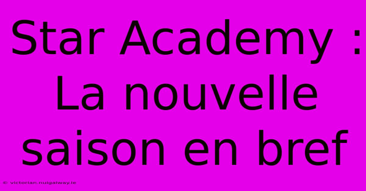 Star Academy : La Nouvelle Saison En Bref