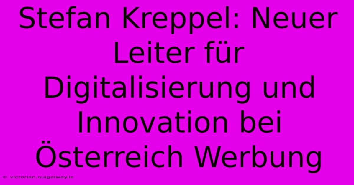 Stefan Kreppel: Neuer Leiter Für Digitalisierung Und Innovation Bei Österreich Werbung