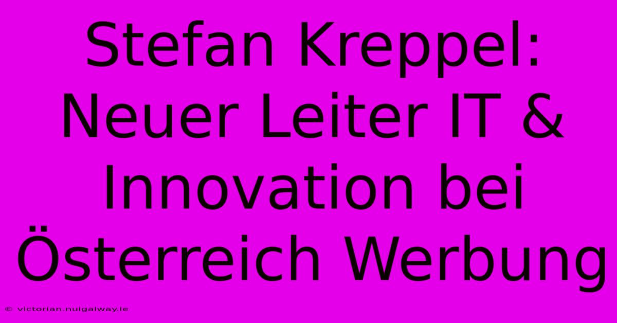 Stefan Kreppel: Neuer Leiter IT & Innovation Bei Österreich Werbung