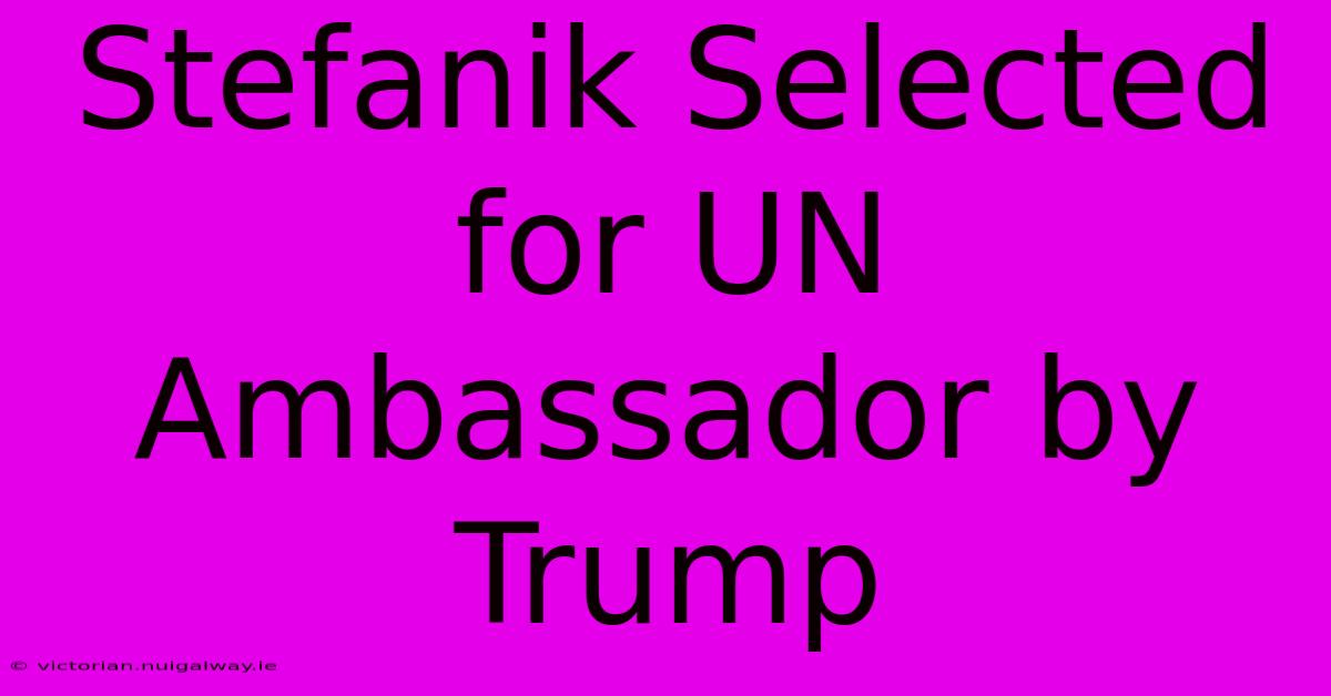 Stefanik Selected For UN Ambassador By Trump